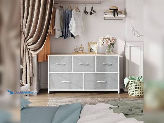 Lot 49-5546556 - WLIVE Dresser for Bedroom with 5 Drawers, Wide Storage Dresser with Drawer Organizers, Chest of Draw...