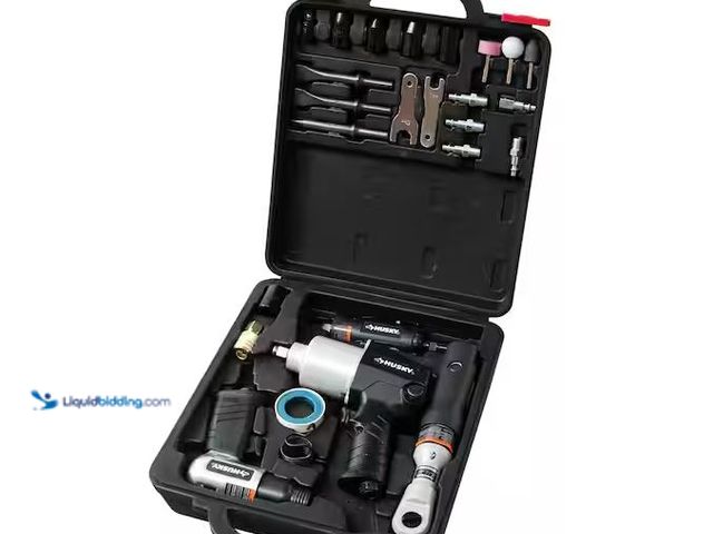 Lot 49-5551388 - Husky
4-Pc Air Tool Kit W/ 1/2-in. Impact, 3/8-in. Ratchet, Die Grinder, Hammer, Sockets, Chisels, ...