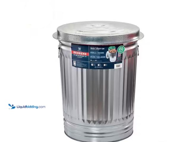 Lot 49-1622485 - Behrens 31 Gal. Galvanized Steel Round Metal Household Trash Can, Model # 1270, Unused, NO lid, Mino...