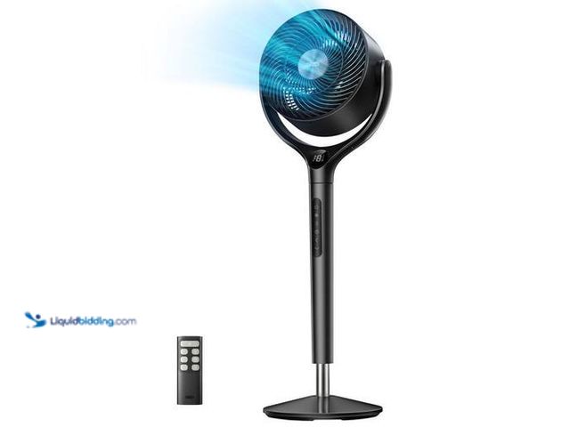 Lot 49-3616731 - DREO TurboPoly Max 9-Speed Adjustable Pedestal Fan in Black with Remote, 3D 120° Oscillation and 8-H...