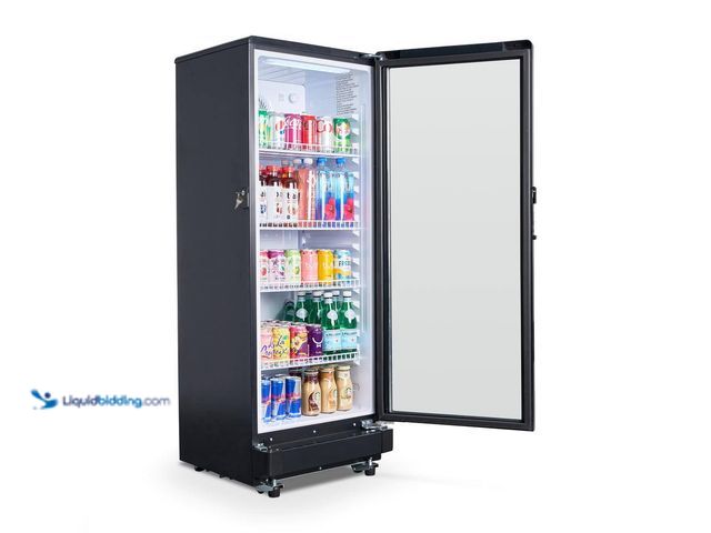 Lot 49-3631290 - Premium LEVELLA 7.1 cu. ft. Commercial Upright Display Refrigerator Glass Door Beverage Cooler in Bl...