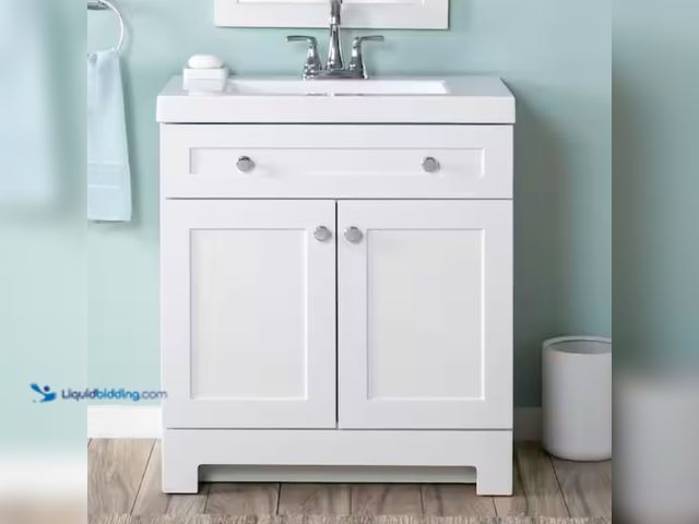 Lot 49-1547838 - Glacier Bay Everdean 31 in. Single Sink White Bath Vanity with White Cultured Marble Top (Assembled)...