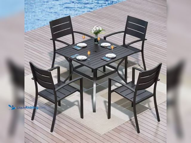Lot 49-2020696 - PHI VILLA 5-Piece Metal Outdoor Patio Dining Set with Stackable Chairs, Model # THD5-060117. MSRP: $...