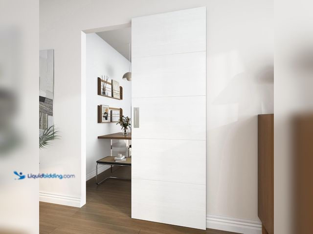 Lot 49-5552928 - JUBEST 30"x84" Concealed Sliding Barn Door with Horizontal Groove and Soft Close Hardware Kit, White...
