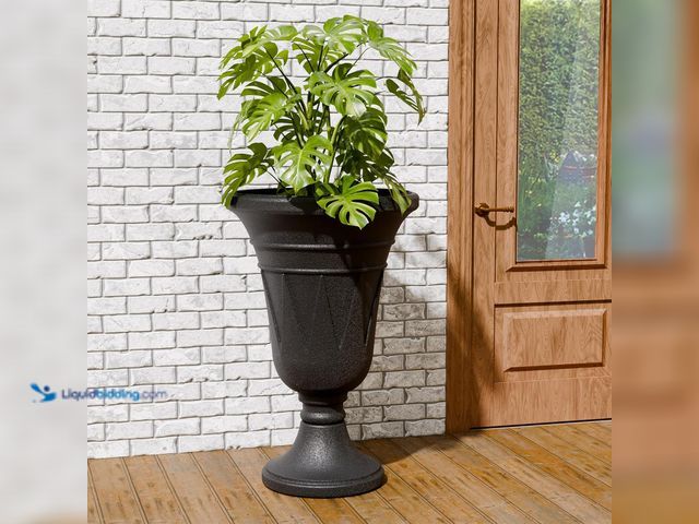 Lot 49-5553091 - Tall Plastic Urn Planters and Pedestal - 24" Outdoor Planter Black MODEL:B0FT8KT7X8 UNUSED. (1)