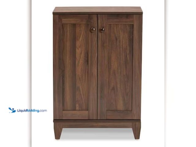 Lot 49-5573252 - Baxton Studio 34.6 in. H x 23.6 in. W Brown MDF Shoe Storage Cabinet, Unused