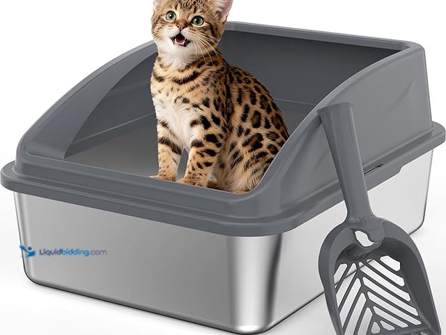 Lot 49-1562285 - INVENHO Stainless Steel Litter Box, Metal Kitty Litter Box with Scoop, Anti-Leakage Top Entry, Non-S...