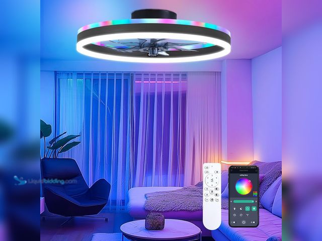 Lot 49-5437850 - RGB Ceiling Fans with Lights, 20" Fandelier Low Profile Ceiling Fan with Light, Modern Flush Mount C...