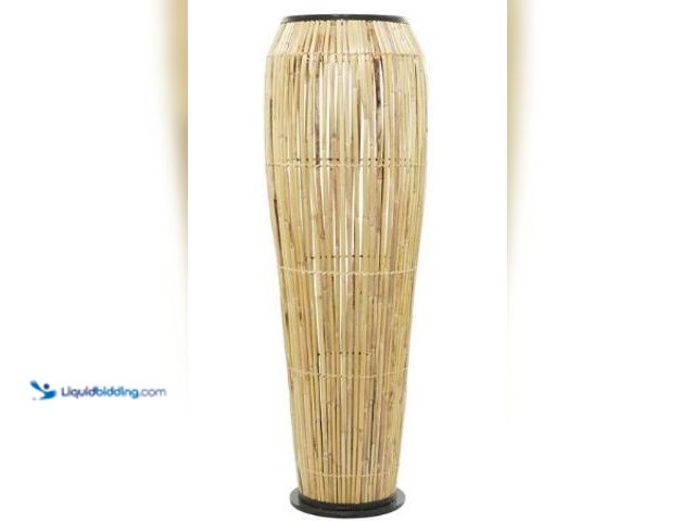 Lot 49-3618587 - Litton Lane 47 in. Light Brown Handmade Slatted Frame Rattan Decorative Vase with Black Metal Accent...