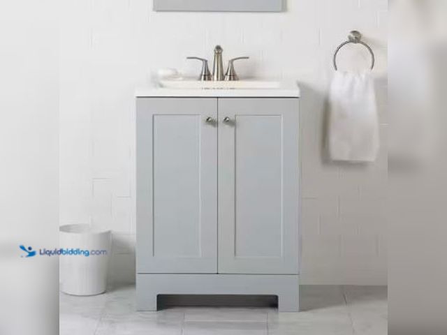 Lot 49-1513029 - 25 in. Single Sink Pearl Gray Bath Vanity with White Cultured Marble Top (Assembled) Model # GB24P2-...