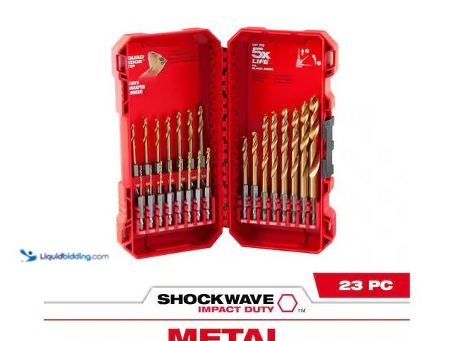 Lot 49-5551360 - Milwaukee
SHOCKWAVE IMPACT DUTY Titanium Twist Drill Bit Set (23-Piece), Factory Sealed