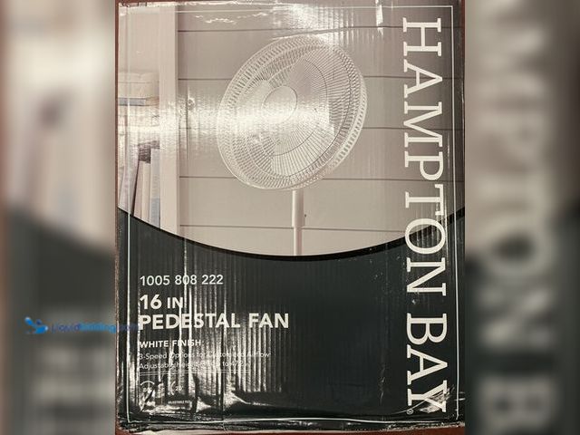 Lot 49-1631832 - Hampton Bay 16 inch Pedestal Fan in White 3-Speed, Model # 810040941795, Slightly used, Has attachme...