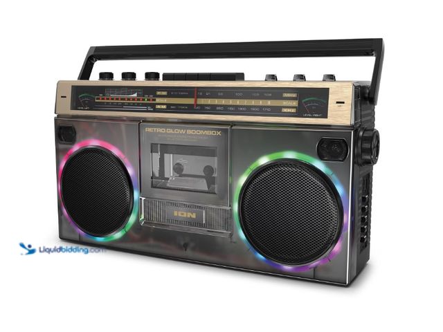 Lot 49-1622984 - ION Audio Retro Glow Black / Gold - Translucent Bluetooth Cassette Boombox, Model # 18338607424, Unu...