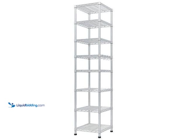 Lot 49-3631074 - Karl Home 8-Tier Steel Adjustable Garage Storage Shelving Unit in Sliver with Hooks (17.72 in. W x 7...