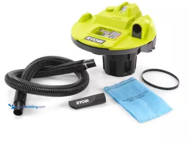 Lot 49-2022481 - RYOBI ONE+ 18V Cordless 5 Gal. Bucket Top Wet/Dry Vacuum (Tool Only) with 1/4 in. Hose and Crevice T...