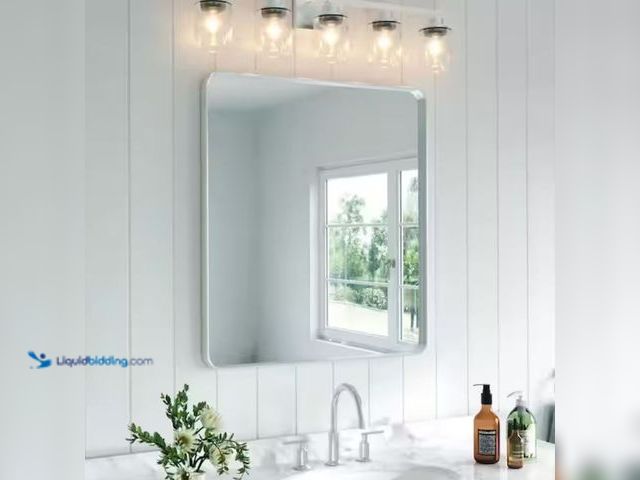 Lot 49-2006149 - TOOLKISS 36 in. W x 32 in. H Rectangular Aluminum Framed Wall Bathroom Vanity Mirror in Silver, Mode...