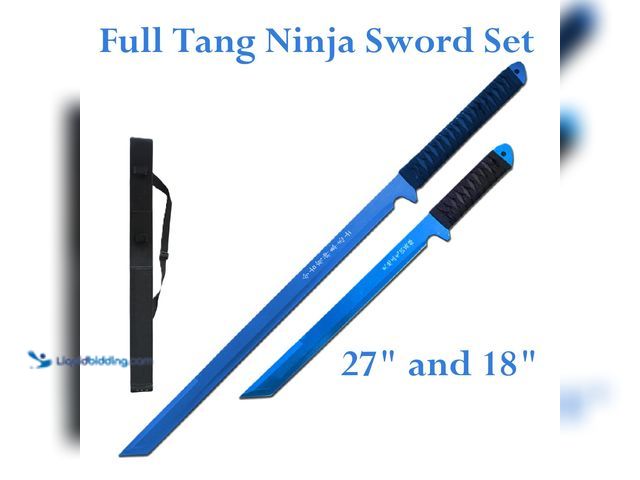 Lot 49-5492877 - Full Tang Ninja Sword Set 27" and 18" Blue - NEW - Featuring Stainless Steel Blades with Tanto Tips,...