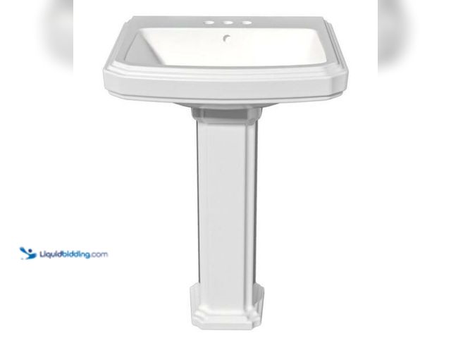Lot 49-1631106 - Rectangular Vitreous China Bathroom Pedestal Sink 19.25 in. D x 23 in. W in White with Overflow and ...