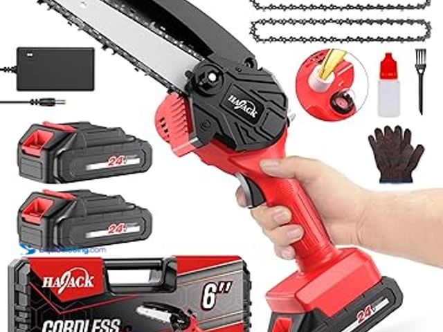 Lot 49-5448564 - HAJACK Mini Chainsaw 6-Inch, Cordless Saw With 3 Chains, 2 Batteries & A Charger, Electric Battery C...