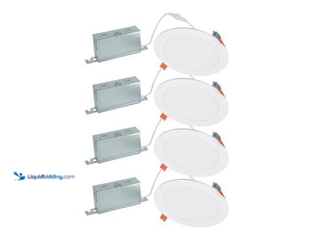 Lot 49-5558940 - HALO 4-Pack HLBSL 6 in. Adjustable Canless Integrated LED Recessed Light, 900 Lumens, 5CCT, White Mo...