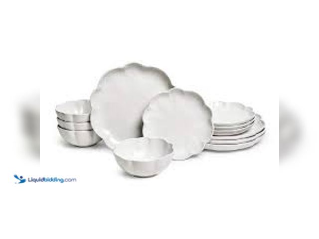 Lot 49-3600167 - Sango 12pc Stoneware Dinnerware Set In White, Unused, Missing 1 Plate, 2 Chipped, 1 Bowl Scuffed  Re...
