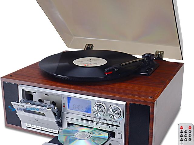 Lot 49-5453260 - 10 in 1 Vinyl Record Player 3 Speed Bluetooth Vintage Automatic Turntable CD Cassette Player AM/FM R...