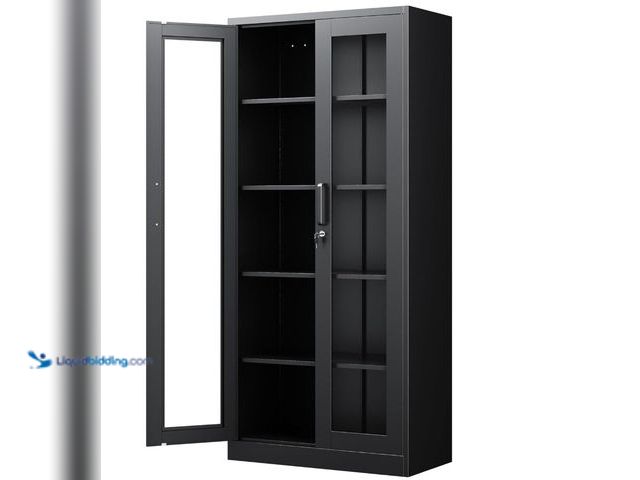 Lot 49-1555599 - Display Cabinet with Glass Doors, 71 Inches Metal Display Case with 4 Adjustable Shelves, Curio Stor...