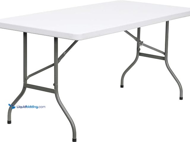Lot 49-1622198 - Flash Furniture Elon 5' Rectangular All-Occasion Plastic Folding Event Table, Foldable Portable Banq...
