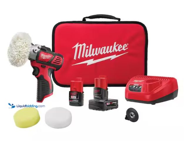 Lot 49-1567944 - Milwaukee M12 12V Lithium-Ion Cordless Variable Speed Polisher/Sander Kit W/(2) M12 Batteries, Acces...