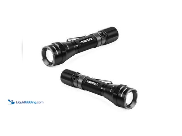 Lot 49-3616646 - Husky Set of (2) 1800 Lumens Dual Power LED Rechargeable Tactical Focusing Flashlight - Unused , pow...