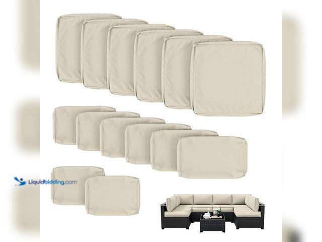 Lot 49-2021769 - WNP 14-Piece Outdoor Cushion Cover Set (Slipcovers Only), Waterproof Zippered Covers for Patio Secti...