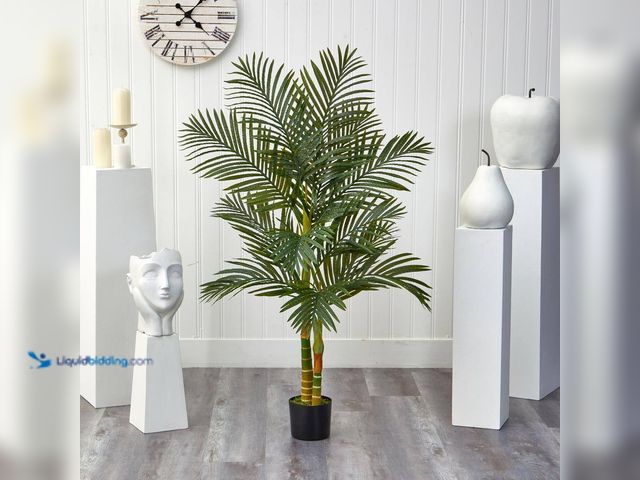 Lot 49-5437782 - Nearly Natural 5 ft. Artificial Double Stalk Golden Cane Palm Tree. [Model # T2018] Unused