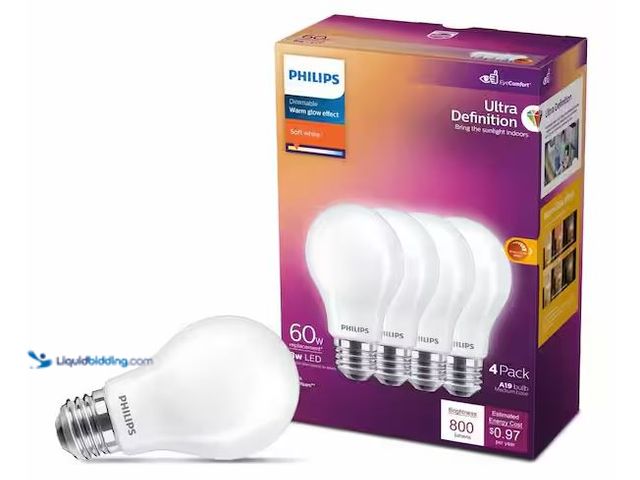 Lot 49-5573167 - Philips
60-Watt Equivalent A19 Ultra Definition Dimmable E26 LED Light Bulb EyeComfort Soft White w...