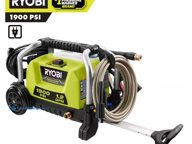Lot 49-1515815 - RYOBI 1900 PSI 1.2 GPM Cold Water Wheeled Corded Electric Pressure Washer, Model # RY1419MT, Slightl...