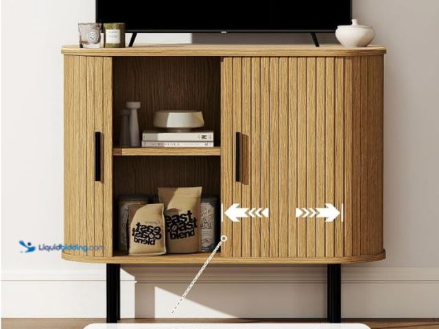 Lot 49-1558915 - BREEZEHEAT 35" Fluted Sideboard Cabinet – Mid Century Modern Accent Cabinets - Tambour Small Buffet ...