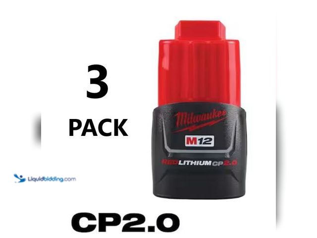 Lot 49-1632049 - Lot Of (3) Milwaukee M12 12-Volt Lithium-Ion 2.0 Ah Compact Battery Pack Model: 48-11-2420 New  Ref#...