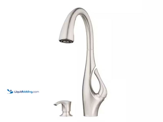 Lot 49-1623389 - Pfister Indira Single Handle Pull Down Sprayer Kitchen Faucet with Soap Dispenser in Spot Defense St...