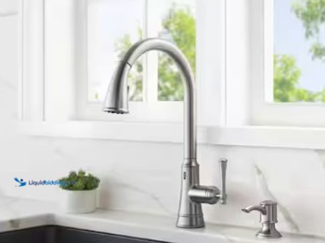 Lot 49-2025291 - Glacier Bay Hemming Single-Handle Touchless Pull Down Sprayer Kitchen Faucet with Soap Dispenser in ...