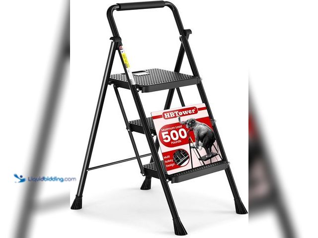 Lot 49-1550176 - HBTower Step Ladder, Folding Step Stool with Wide Anti-Slip Pedal, Sturdy Steel Ladder, Convenient H...