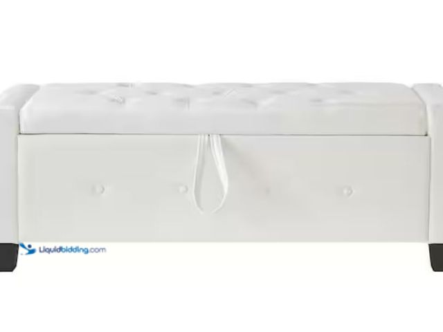 Lot 49-3614412 - White Faux Leather Rectangle Upholstered Accent Big 48" Ottoman Bench, Model # W1097P338779, Unused....