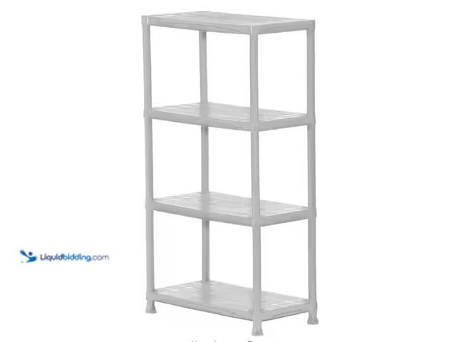 Lot 49-2000156 - HDX 4-Tier Easy Assembly Multi-purpose Plastic Garage Storage Shelving Unit in Gray (28 in. W x 52 i...