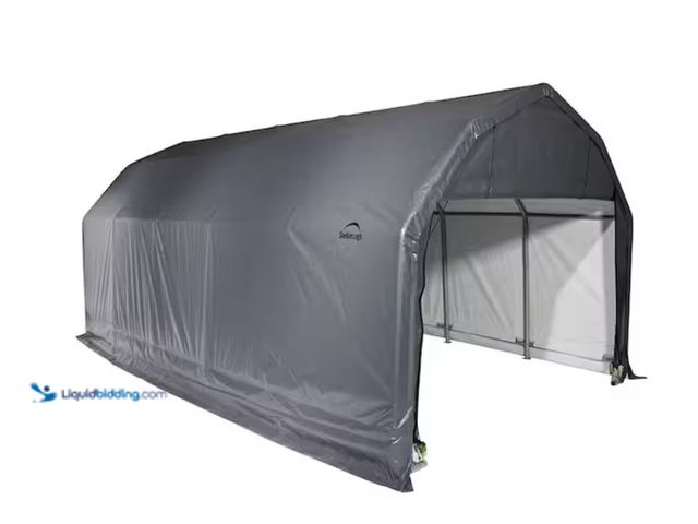 Lot 49-1631806 - ShelterLogic 12 ft. W x 28 ft. D x 11 ft. H Steel and Polyethylene Garage without Floor in Grey with...