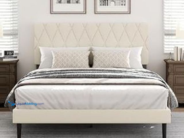 Lot 49-3464373 - Queen Size Bed Frame with Diamond Tufted Headboard, Velvet Upholstered Platform Bed and Wooden Slat ...