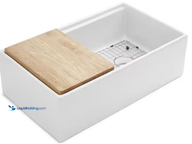 Lot 49-1625484 - INKOLOGY Bradstreet II 33 in. Farmhouse/Apron-Front Undermount Single Bowl Crisp White Fireclay Work...