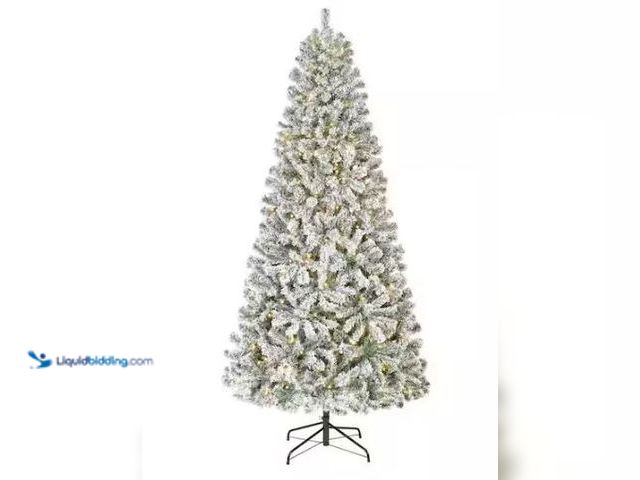 Lot 49-1539978 - Home Accents Holiday 7.5 ft. Festive Mixed Pine Flocked LED Pre-Lit Artificial Christmas Tree T12 Mo...