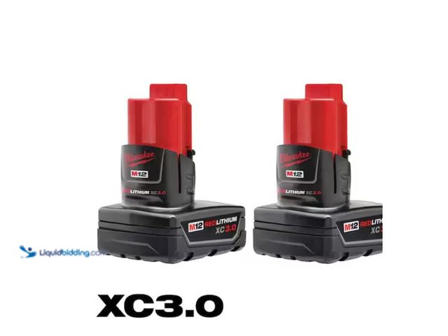 Lot 49-1549253 - Milwaukee M12 12-Volt Lithium-Ion XC Extended Capacity 3.0 Ah Battery Pack (2-Pack), Model # 48-11-2...