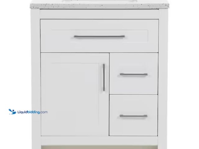 Lot 49-1566749 - Home Decorators Collection Clady 31 in. Single Sink White Bath Vanity with Silver Ash Cultured Marbl...