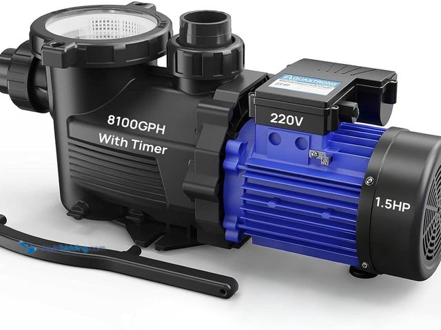 Lot 49-5543377 - Aquastrong 1.5HP In/Above Ground Pool Pump with Timer, 220V, 8100GPH, High Flow, Powerful Self Primm...