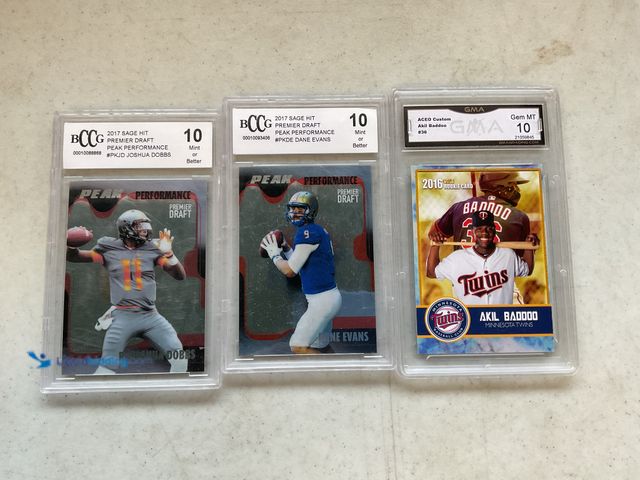 Lot 49-1505792 - COLLECTIBLE LOT OF 3 GRADED CARDS! INCLUDING 2017 HIT PREMIER DRAFT JOSHUA DOBBS 10 MINT, 2017 SAGE ...