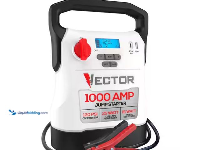 Lot 49-1566781 - VECTOR 1000 Amp Jump Starter, Compressor, USB Power, Model # VECJ1C, unused, power on, Has charger. ...
